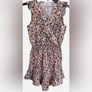 Sadie & Sage Youth Floral Dress Pink Leopard Ruffle Sleeves Girls M